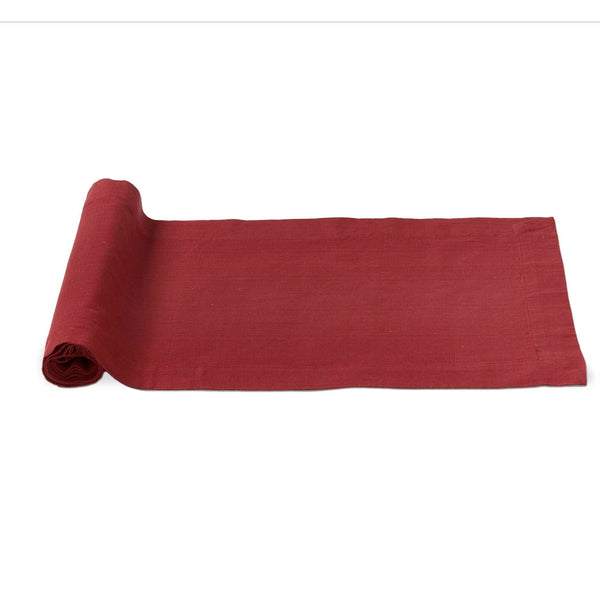 This red slub runner is 100% cotton and versatile for formal or casual scaping