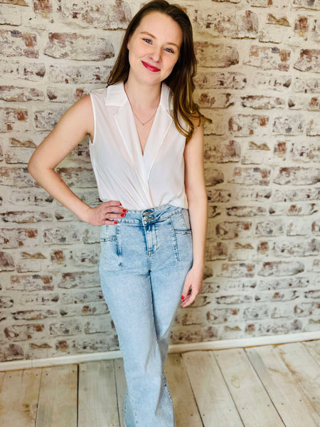 Sleeveless Surplice Blouse