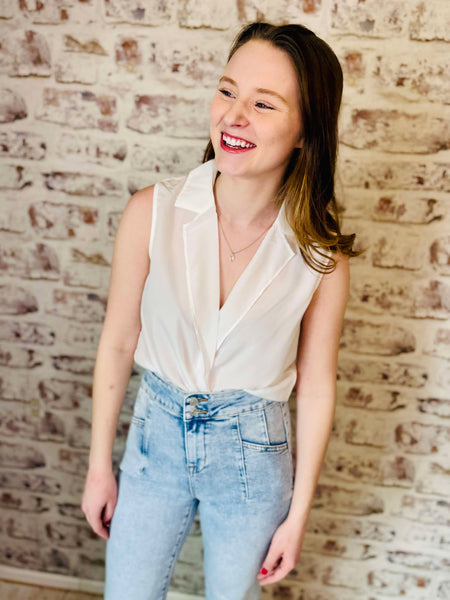 Sleeveless Surplice Blouse