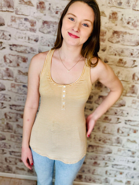 Striped Button Front  Tank