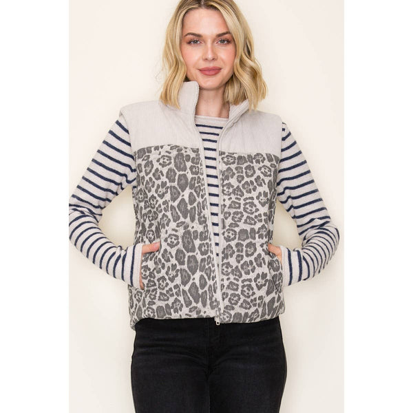 ANIMAL PRINT CORDUROY PUFFER VEST