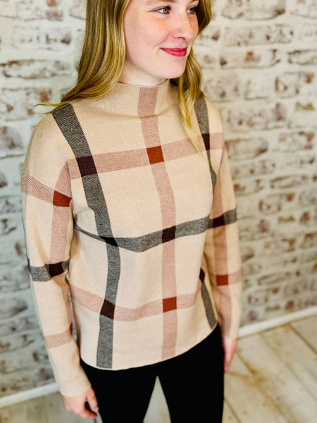 CHECKER MOCK NECK SWEATER