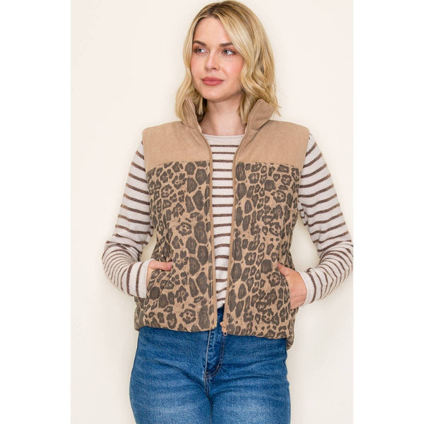 ANIMAL PRINT CORDUROY PUFFER VEST