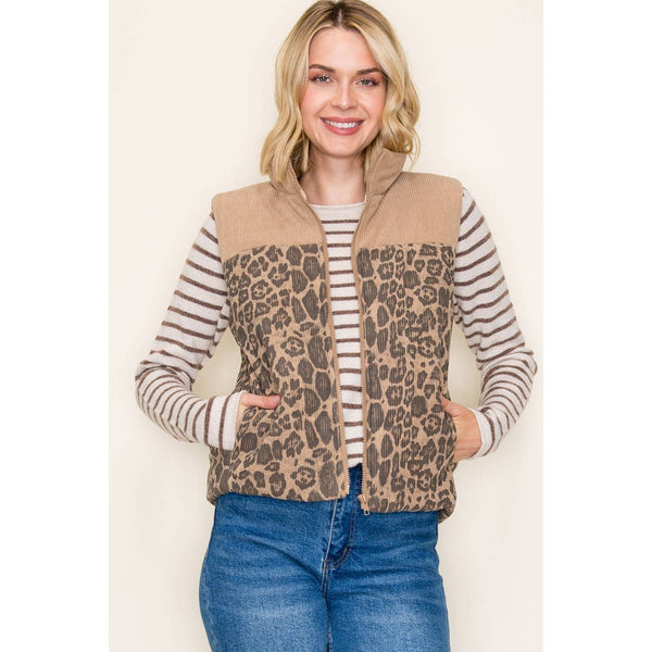 ANIMAL PRINT CORDUROY PUFFER VEST