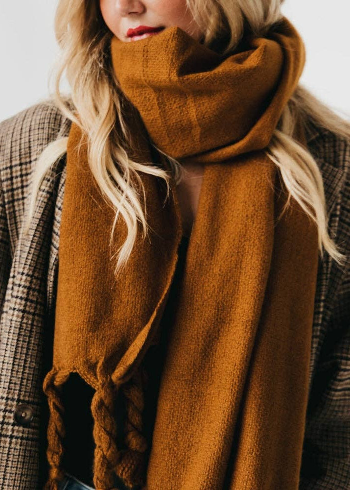 Oversized Caramel color twist tassels scarf