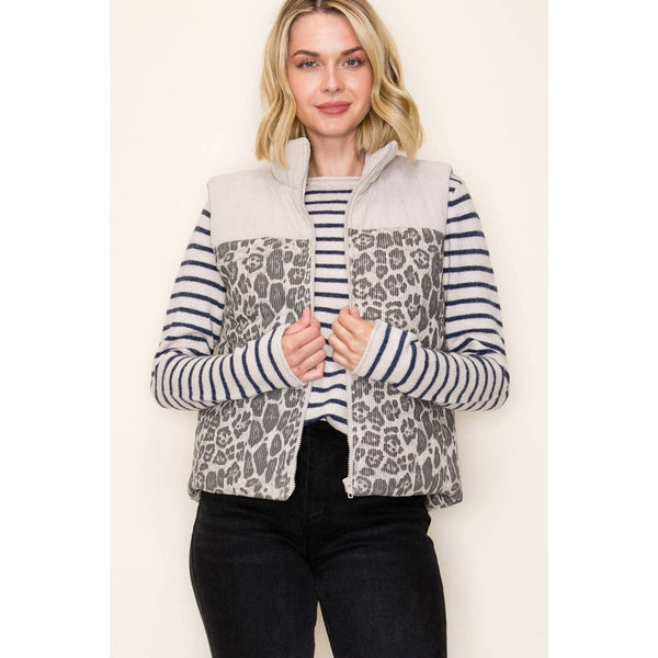ANIMAL PRINT CORDUROY PUFFER VEST