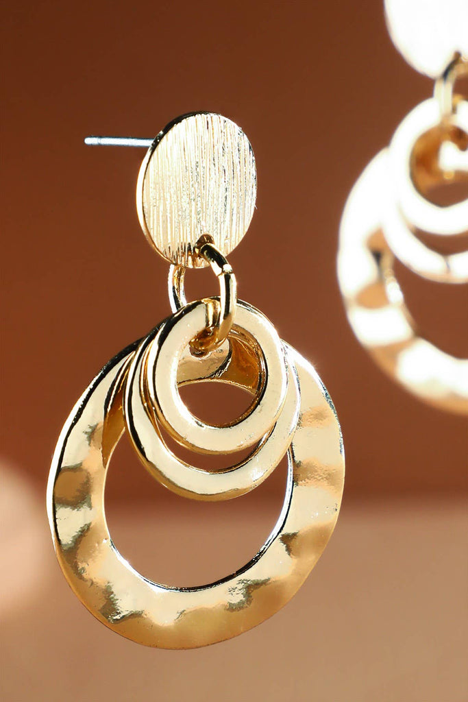 Beautiful dangle and drop multi o-ring layered earrings in gold color