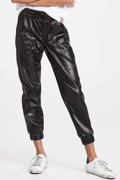 Faux Leather Smocked Waist Joggers