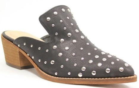 Black Studded Block Heel Mule