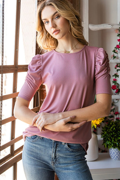 Puff Sleeve Ribbed Top