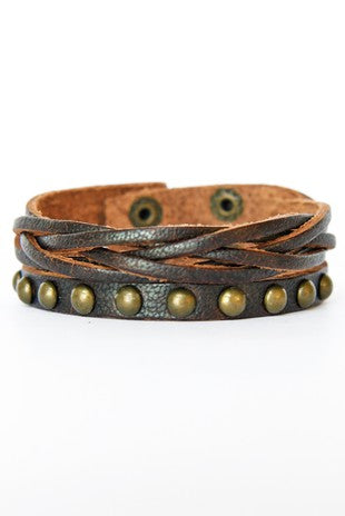 Punk Braided Leather Cuff Bracelet