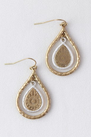 Duotone Metal Teardrop Earrings