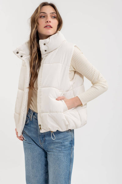 Solid Zip-up Puffer Vest