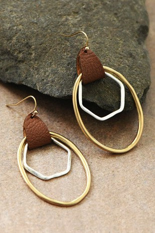 Leather Oval Drop Earrings