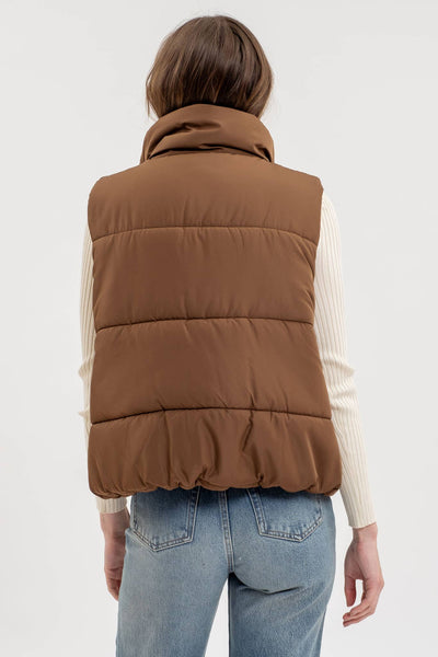 Solid Zip-up Puffer Vest