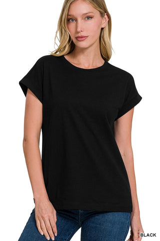 Cotton Cuffed Sleeve T-Shirt