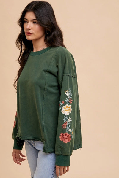 Floral Embroidered Mineral Wash Hunter