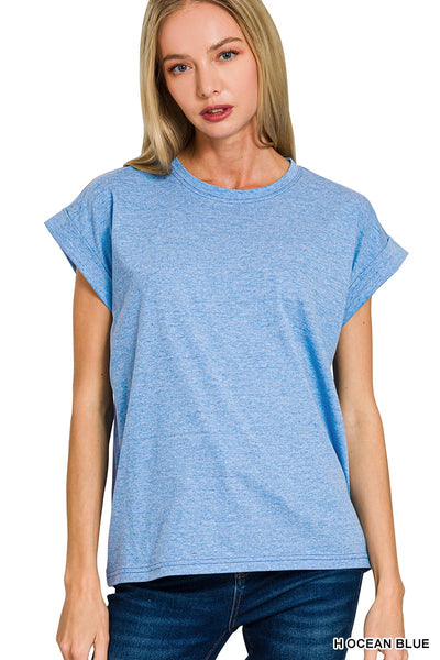 Cotton Cuffed Sleeve T-Shirt