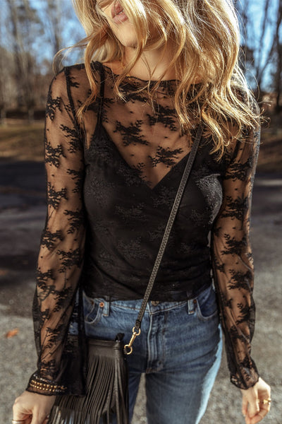 Sheer Floral Long Sleeve Top