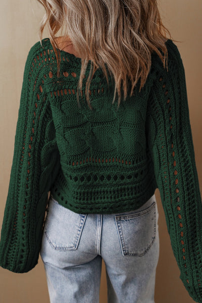 Green Cable Open Weave Sweater