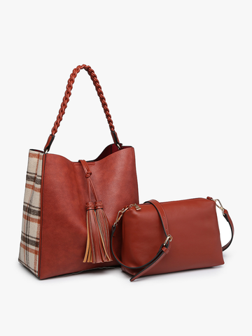 Dina Plaid Contrast Tote w/ Tassel