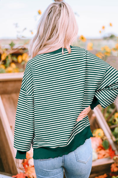 Green Stripe Drop Shoulder Top