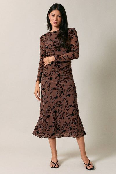 PULL ON MESH FLORAL MIDI SKIRT