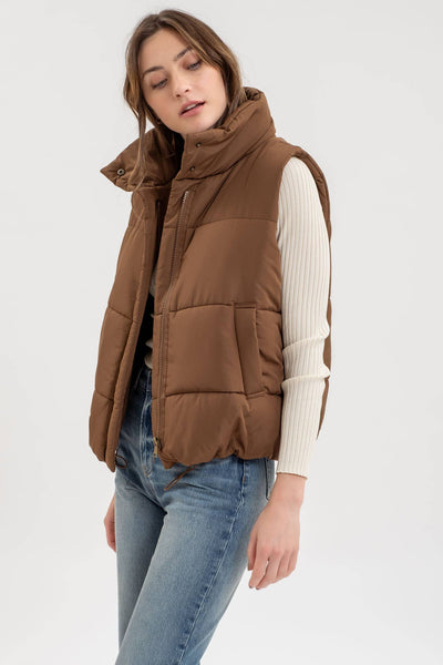 Solid Zip-up Puffer Vest