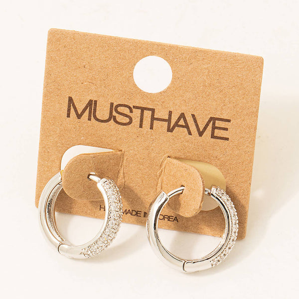 Pave Studded Latch Hoop Earrings