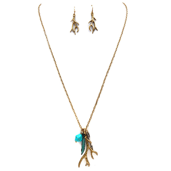 Deer Antler Feather Arrow Turquoise Chain Necklace