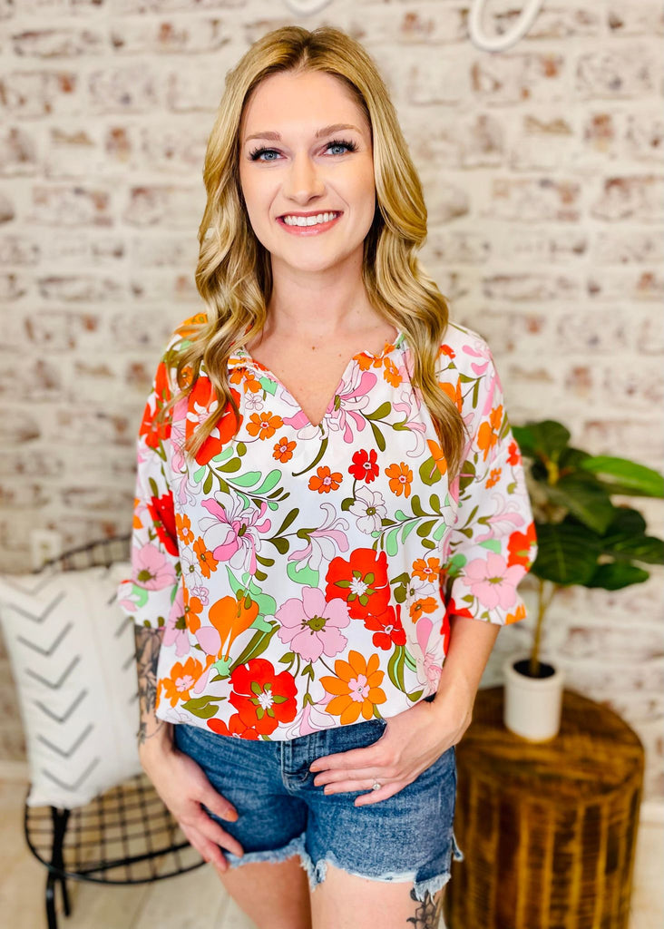 Retro Vibes Floral 3/4 Sleeve Blouse