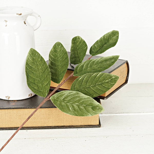 24in Spray-Green Velvet Magnolia Leaves-