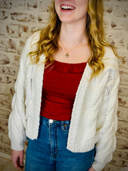 Cable Knit White Cardigan