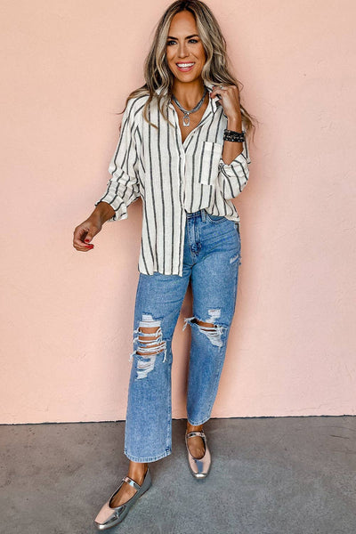 Stripe Buttoned Oversized Shirt