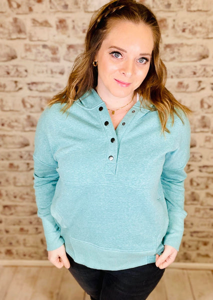 Teal Half Snap Hooded Pullover