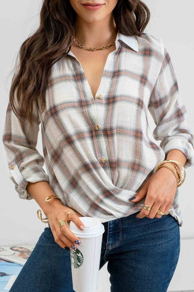 PLAID WRAP BUTTON TOP