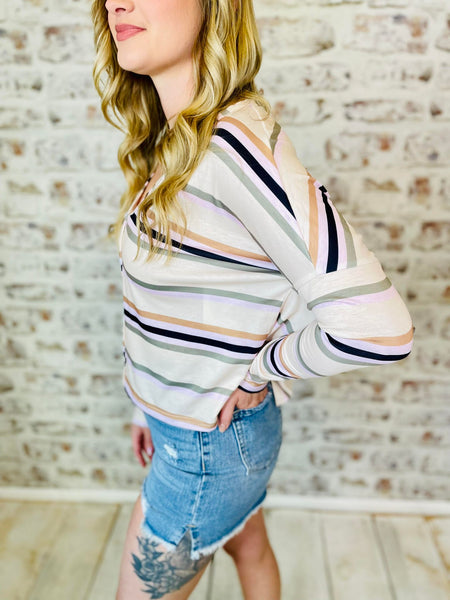 Striped Button Detail Top