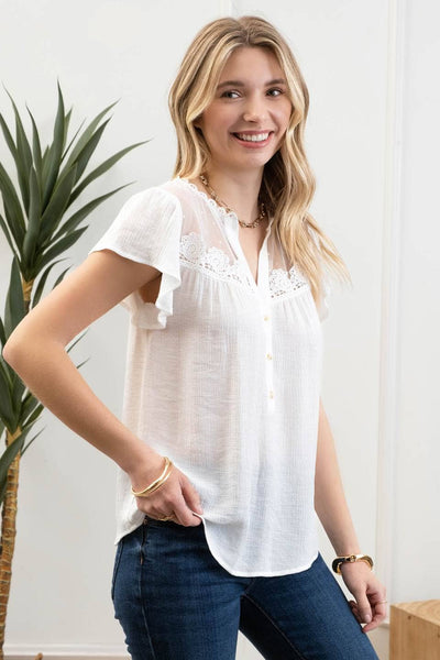 White Lace Yoke Blouse