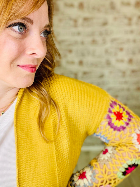 Crochet Slv Cardigan Mustard