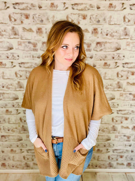 Knit Kimono Cardigan Camel