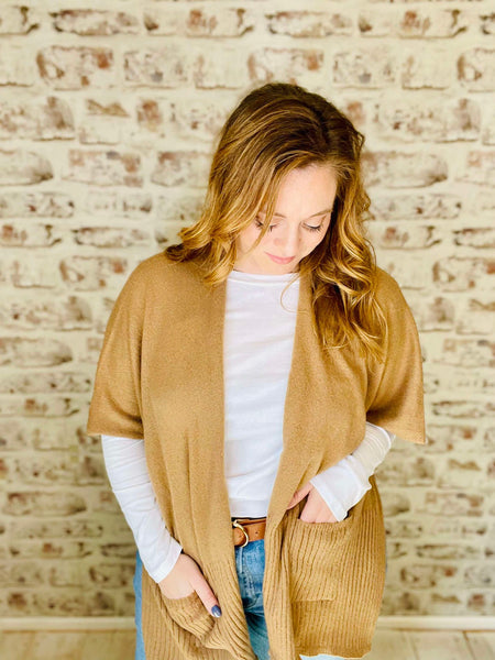 Knit Kimono Cardigan Camel