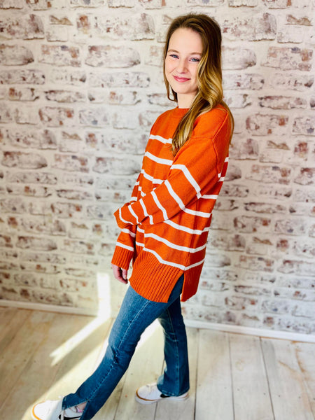 Orange Stripe Oversize Sweater