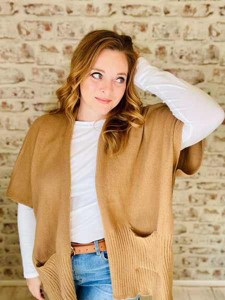 Knit Kimono Cardigan Camel