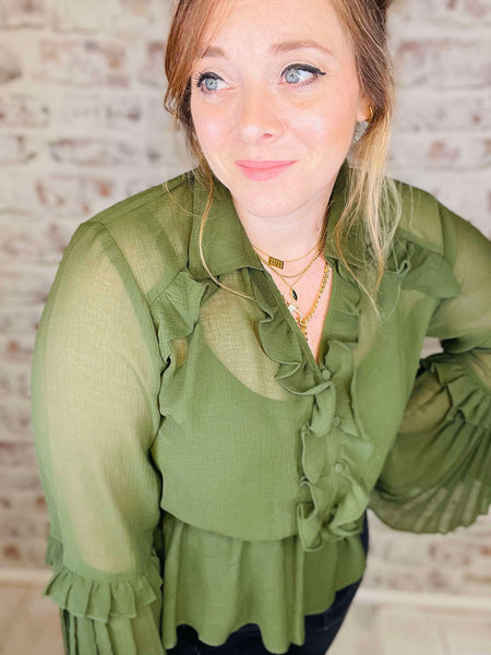 Sheer Olive Peplum Blouse