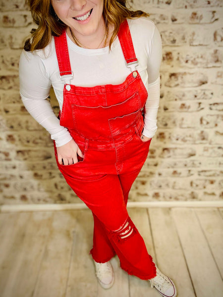 Red Crop Wide Leg Overalls