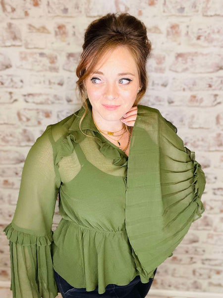 Sheer Olive Peplum Blouse