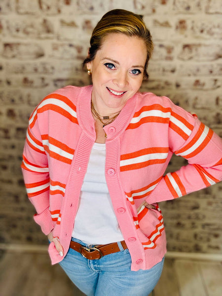 Buttoned Striped Cardigan