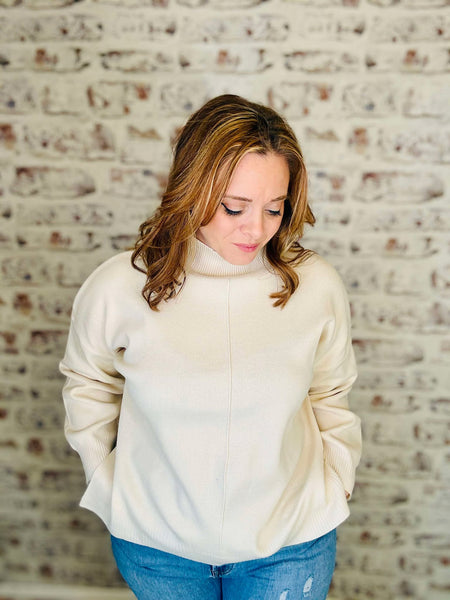 Mock Neck Cream Sweater