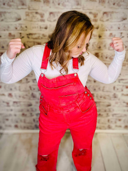 Red Crop Wide Leg Overalls