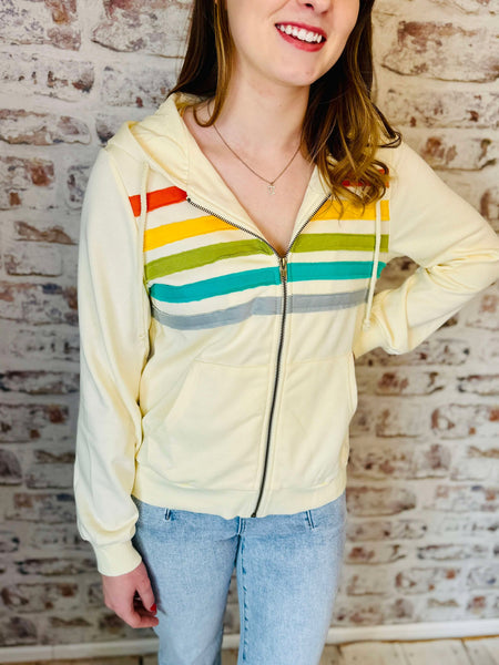 Colorblock Striped Zipper Hoodie